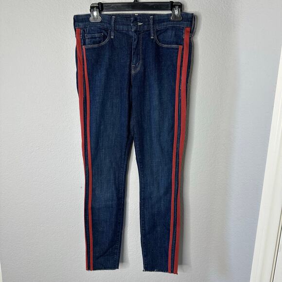 MOTHER RACER STRIPE "INSIDER CROP STEP FRAY" JEANS - Picture 2 of 7